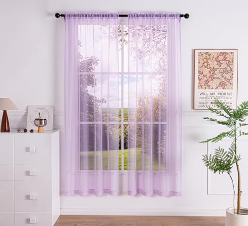 PI Sheer Curtains 84 Inches Long,Window Treatment Rod Pocket Light Filter Soft Airy Voile for Living Room/Bedroom/Patio Door/Sliding Door 2 Panels (W42XL84,Violet Purple)