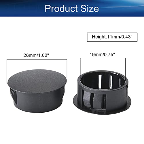 Image of Heyiarbeit 30pcs Hole Plugs 7 /8 inch / 22mm Nylon Plastic Round Snap in Type Locking Hole Tube Furniture Fencing Post Pipe Insert End Caps Black Tone
