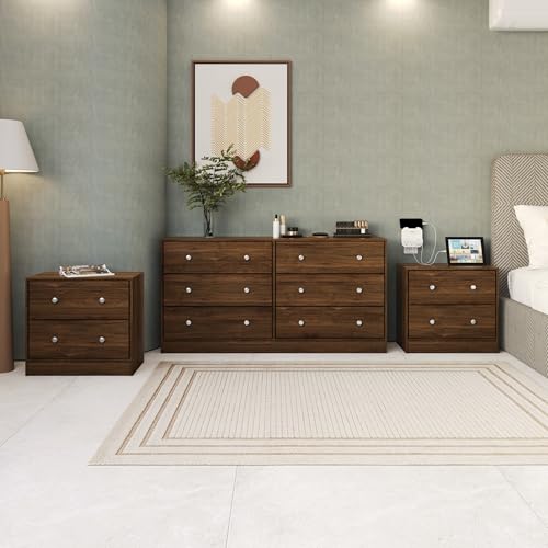 HOME DESIGN Altoona 3-Piece Bedroom Set with Dresser and Two Nightstands Brown