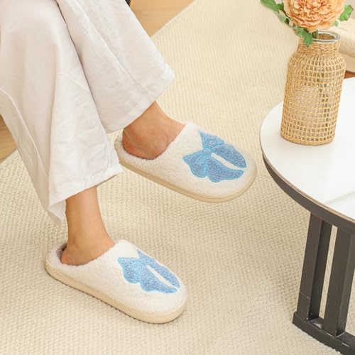 Women's House Slippers Cute Bow Indoor Men's Memory Foam Fur Shoes3