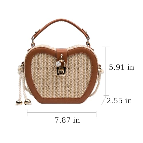 Image of Beach Straw Purse for Women Crossbody Straw Beach Cute Tote Brown Woven Basket Purse Vacation Handbag Shoulder Bag