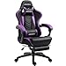 Dowinx Chaise Gaming Réglable Fauteuil de Bureau Game PC avec Repose Pieds, Chaise Gamer avec Support Lombaire de Massage, PU Ergonomique Siege Gamer avec Appui tête, Fauteuil de Style Course(Violet)