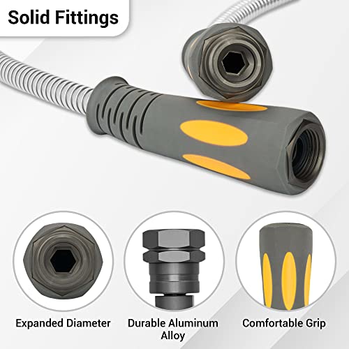 Thefitlife Flexible Metal Garden Hose - 100Ft Lightweight Stainless Steel Water Hose With Solid Fittings And Sprayer Nozzle - Leak Proof, Kink Free, Anti-Rust, Large Diameter, Durable And Easy Storage #TOP2