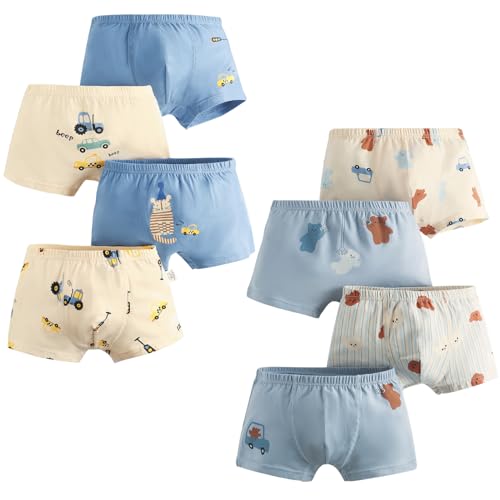 [Hapipana] 男児 ボクサーブリーフ 8点セット キッズ ボクサー パンツ ショーツ 下着 綿 通気 男の子 子供服 短パン ボーイズ ジュニア 幼児 小学生 恐竜 メサ 弾力性 ライクラ 100 110 120 130 140 150(熊と車, 110)のサムネイル