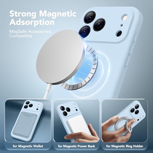Image of Magnetic for iPhone 17 Pro Max Case, Compatible with MagSafe, [Full Camera Protection][Screen Protector] Silicone Shockproof Protective Phone Case for iPhone 17 Pro Max 6.9 inch, Light Blue