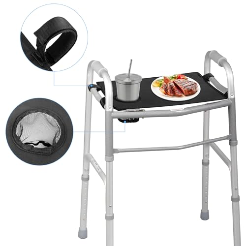 Walker Tray for Rolling Folding Walker with Cup Holder Universal Tray for Walker Adult Mobility Accessories Fits Standard Walkers for Seniors Non Slip Mat for Food Removable & Easy Assembly