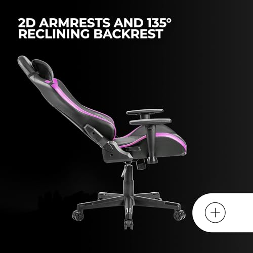 MGC-PRO, Sedia Gaming Professionale, Finitura Pelle PU, Braccioli 2D e Schienale Reclinabile 135°, Cuscini Lombari e Cervicali Soft-Touch, Ruote XL e Molla Gas Classe 4, Viola - Sedia gaming - Immagine 3