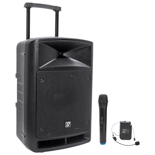 BoomTone DJ TRAVELSOUND12-VHF Tragbares Soundsystem, schwarz, 600 W, mit Bluetooth, USB-Player, SD und Mikrofon und VHF-Headset, ideal für DJ, Karaoke, Straßenaufführungen und Party