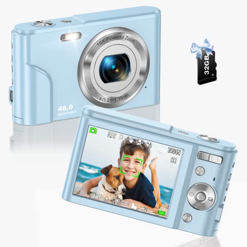 Digital Camera, 1080P 48Mp Autofocus Kids Video Digital Camera With 32Gb Sd Card 16X Digital Zoom, Compact Point And Shoot Vlogging Mini Camera For Teens Children Boys Girls Students #TOP1