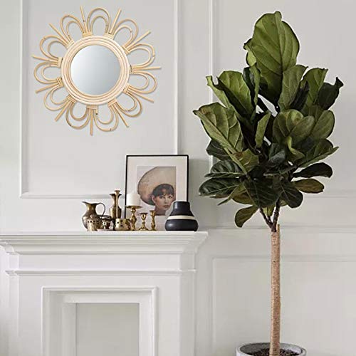 Ypeng Rattan Mirror Hanging Wall-Mounted Geometric Handmade Round Makeup Mirrors Boho Mirror Primary Colors Wicker Circular Wall Mirror Innovative Art For Living Room Bedroom- E #TOP3