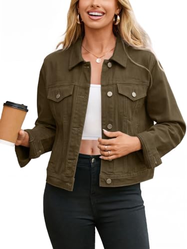 Image of Glamaker Womens Jean Jacket 2026 Basic Trendy Long Sleeve Denim Jackets Button Down Fitted Western Coat with Pockets