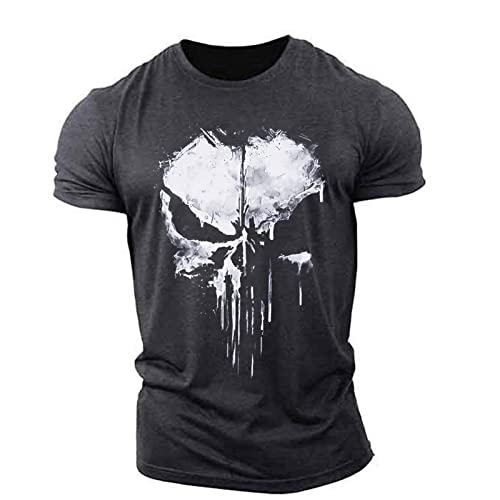 Camisetas de Manga Corta para Hombre para Pun.ish-er Camisa Deportiva de Media Manga Transpirable, Crew Neck Casual T-Shirt -Grey||L