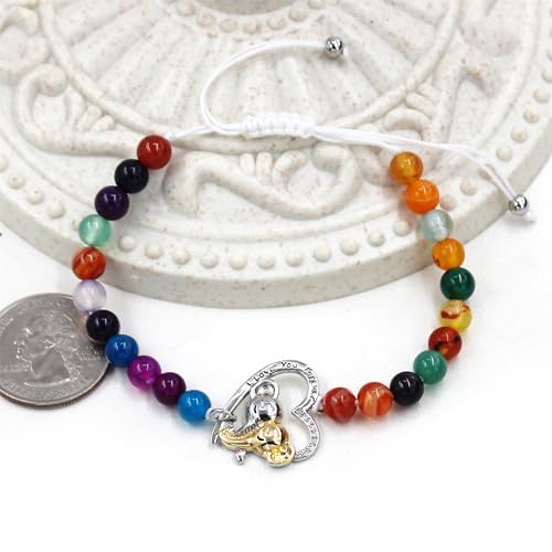 Image of Double Elephant Heart Charm Natural Crystal Bracelet, Treatment Stone Bracelet Calm Stretch Bracelet Women's Stress Relief Gift for Moms I Love You Couple Jewelry