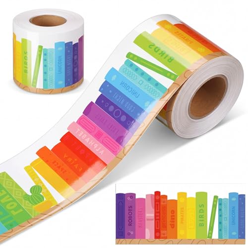 Zonon Colorful 65 Feet Bulletin Board Border Decorative Classroom Decoration Paper Border Trim Rolled for Back to School Wall Chalkboard Decor (Colorful Bookshelf)