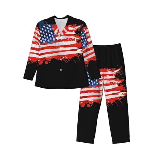 America Flag Of Colorful Splashes Mens Pajamas Set Button Down Sleepwear Set Long Sleeve Loungewear With Pockets3