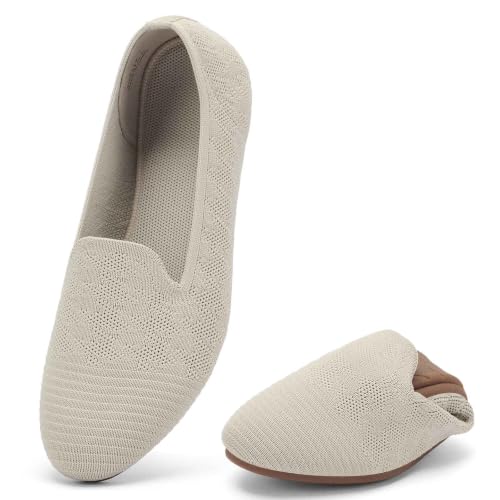 Image of Puxowe Women's Ballet Flats Breathable Knit Slip On Comfortable Round Toe Walking Shoes with Arch Support Insole for Work