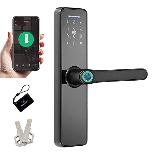 CoreSure Smart Keyless Entry Door Lock - Fingerprint Electronic Deadbolt Door Lock, Auto Locking, Biometric Smart Door Lock and Password Card - Compatible with Tuya Smart Home App for Remote Access