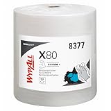 WypAll X80 Power Clean Tücher, 1-lagige, industrielle Reinigungstücher mit Hydroknit-Technologie, wiederverwendbar, auf rauen Oberflächen geeignet, 1 Großrolle x 455 Wischtücher, Artikel-Nr. 8377