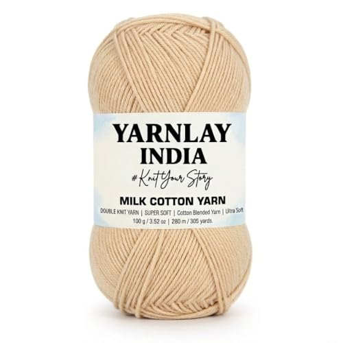 Image of Yarnlay 3 Ply Soft Milk Cotton Yarn for Crochet Knitting, Amigurumi, Punch Needle .DIY Crafts, Summer Wear,Flowers Toys & Cushion Covers 100g (250m) (Shade 28: Teddy Brown)