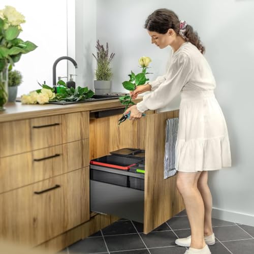 GTV - Abfallsammler Set AxiSpace, für Schubladen und Schränke mit Breite 600 mm, Set Besteht aus Behältern 2x 15L, 2x 7L, Mülleimer aus Kunststoff mit Graphenpartikeln, Farbe Anthrazit