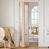 Preassembled Bi-Fold Doors, for 30 x 80 inch Opening,Tempered Frosted Glass Cross Transparent Folding Barn Door with Concealed Hardware Kit,Wood French Doors,Easy Installation