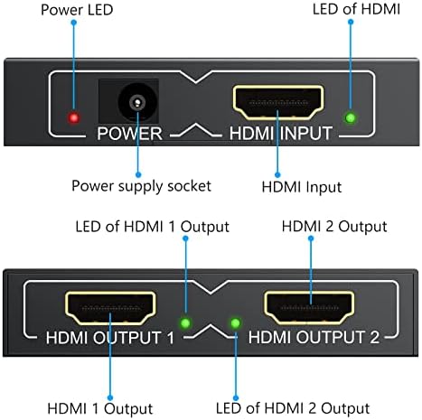 eSynic HDMI Splitter Professional 1 In 2 out HDMI Splitter 4K Hdcp Bypass Splitter 2 Way HDMI Splitter Aluminum Lossless Transmission HDMI Splitter Support 4K@30Hz HDCP 1.4 1080P 3D for PS4 HDTV etc
