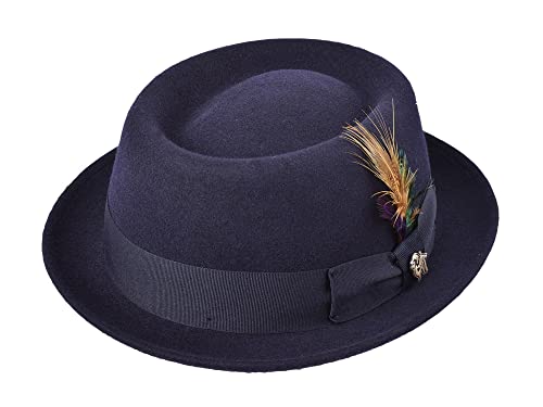 Bigalli Pork Pie Stingy Hat 100% Fine Wool Felt Crushable Winter Porkpie Hat | Color Navy Size S | Water Repellent Hand Made Eco Friendly | Made in Ecuador | Men Women