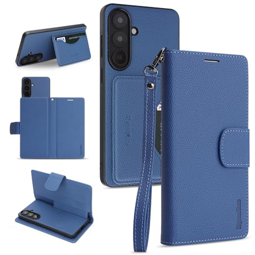 2in1 RFID �X�g���b�v�t�� Galaxy S26 Plus �p �P�[�X �蒠�^ PU���U�[ �J�[�h���[ 5�� �J�����ی� �ϏՌ� �}�O�l�b�g �M�����N�V�[ �J�o�[ (�u���[, Galaxy S26 Plus)