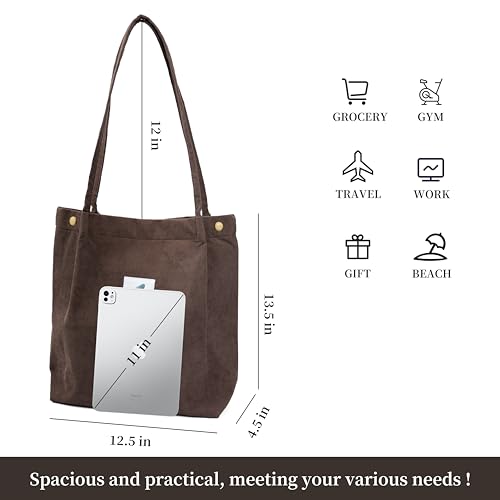 Image of Corduroy Tote Bag Cute Tote Bags for Women Shoulder Bag with Inner Pocket for Work Beach Travel and Shopping Grocery