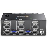 KCEVE 8K KVM切替器 2PC 3モニター、コピー/拡張モード HDMI+2DPポート(8K@60Hz/4k@144Hz) USB3.0ポート KVM Switch KVMスイッチ PC2台とディスプレイ3台対応 キーボード、マウスを2PCで共有 簡単に接続 手元スイッチ付き