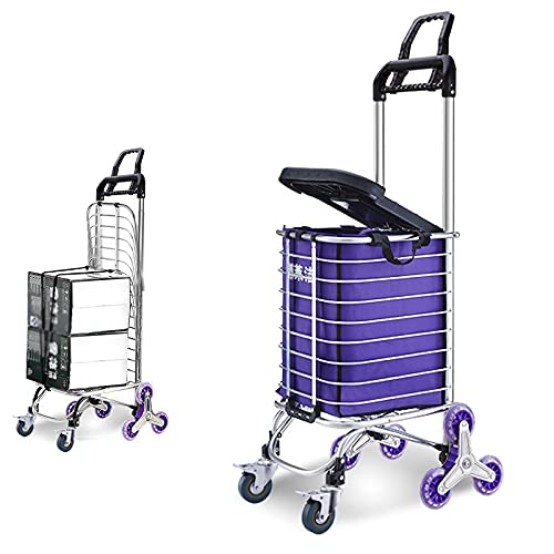 FASSTUREF Faltbarer Einkaufswagen für ältere Menschen, tragbarer Lebensmittelwagen, Leichter Trolley, Treppensteigwagen mit Bremsrädern und Sitz Cover