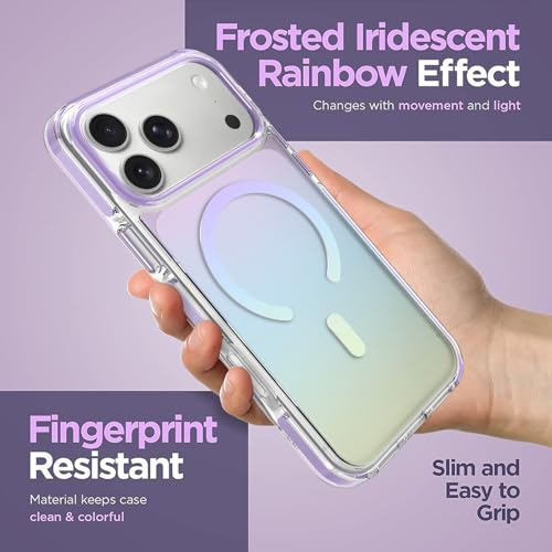 Image of Magnetic Case for iPhone 17 Pro Max [Compatible with Magsafe] [Anti-Yellowing] [1 Screen Protector] Slim Clear Iridescent Case for iPhone 17 Pro Max 6.9 inch 2025, Purple