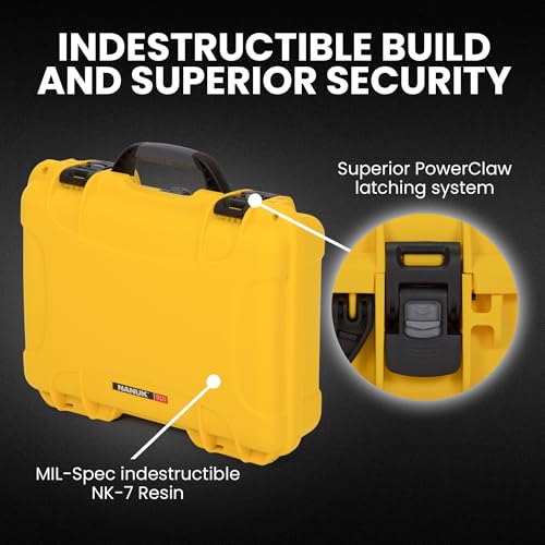Image of NANUK 910 Empty Waterproof Hard Case - 14.3 inch x 11.1 inch x 4.7 inch, Protective Case for Gear - Impact-Resistant, Dustproof, Airline Carry-On Approved - Made in Canada, Yellow