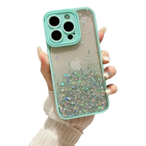 Image of DIZORO Back Cover Compatible for iPhone 15 Pro (6.1 inch), Non Moving Bling Glitter Cover for Girls & Women Soft TPU Shockproof Anti Scratch Drop Protection Covers (Mint Green)