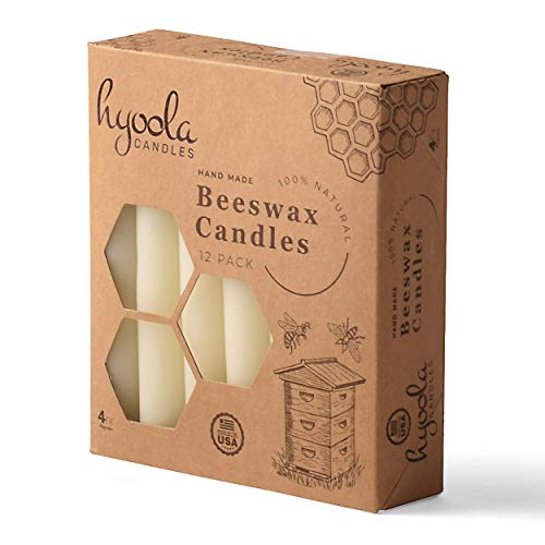 Hyoola White Beeswax Taper Candles – Hand Dipped, Decorative, All Natural, 100% Pure Scented Bee Wax Candle - 12 Pack - 4 Hour Burn Time #TOP4