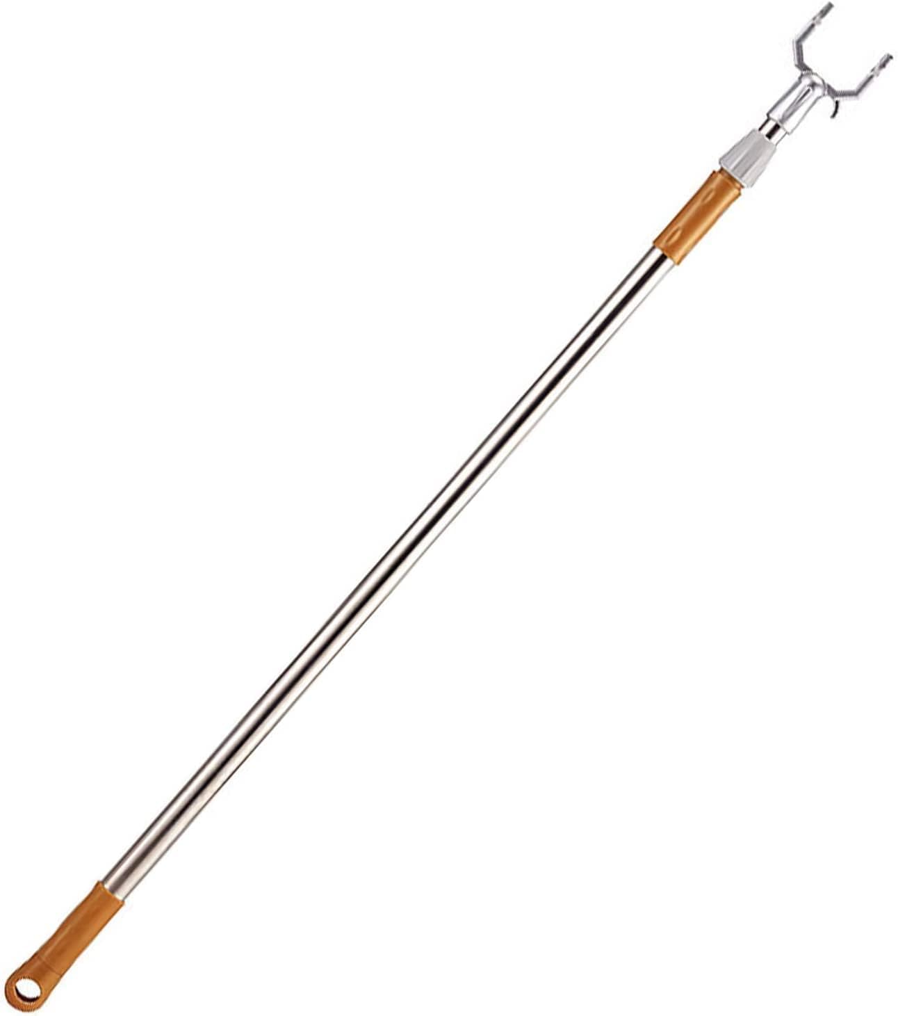 asunflower Reach Pole with Hook, Clothes Hanger Reaching Hook Extended from 38" to 64", Stainless Steel Telescopic Pole for Top Closet Shelf, Hanging Plants, Light - Gold