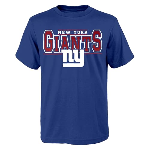 NFL Kids Youth 8-20 Officially Licensed Football Champ Wordmark Performance Primary Logo T-Shirt (New York Giants Blue, 14-16)
