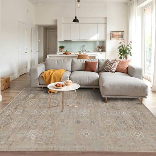 Rugxara 4x6 Rug for Living Room Bedroom, Beige Washable Throw Rugs, Vintage Retro Boho Area Rugs, Non Slip & Low Pile Accent Throw Carpet for Indoor Dining Room, Kids Room and Office(Beige 4x6ft) by Rugxara - Used condition - Image 3