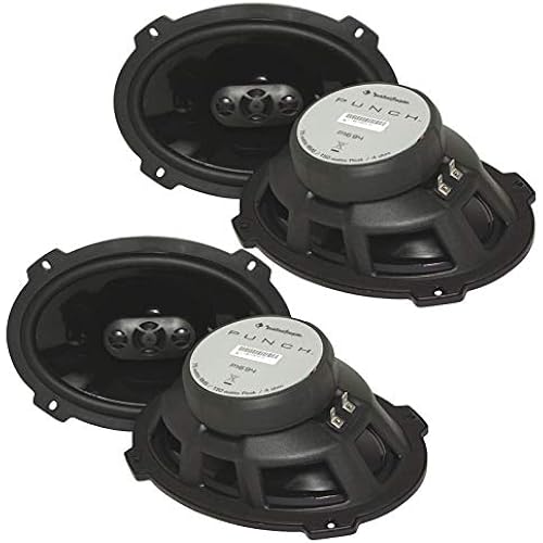 (4) Rockford Fosgate P1694 600 Watt 6x9 Punch Series 4-Way Car Audio Speakers - Flexfit Basket Design - OEM Adapter Plate Included-PEI Dome Tweeter-Butyl midrange Rubber Surround
