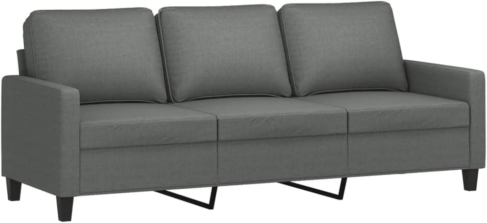 3-Seater Sofa Dark Grey 100% Polyester Fabric Living Room Furniture