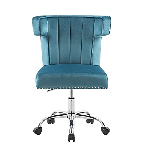 Silla giratoria para ordenador con base de estrella, altura regulable, silla para oficina en casa, para visitantes o despachos, tapizada en color azul marino, perfecta para niñas y mujeres de oficina Cover