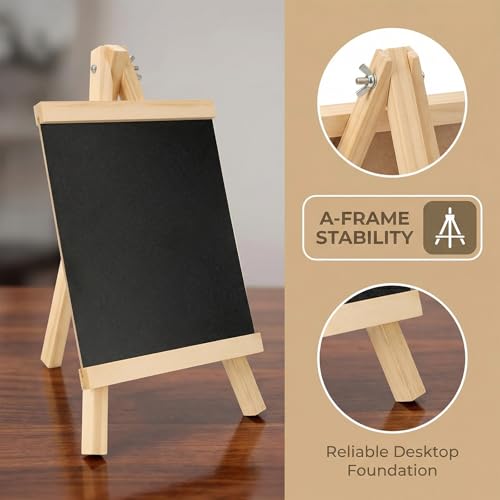 Juego de 2 Pizarras Pequeñas con Soporte de Madera Plegable, Pizarra Tiza 17.5x16cm, Incluye 12 Rotuladores de Tiza Fluorescentes Borrables y 5 Borradores Magnéticos para Pizarra Blanca - imagen 4