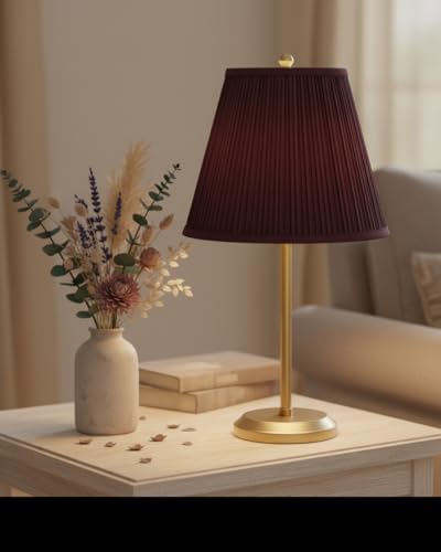 Image of Aspen Creative 33052, Hardback Empire Transitional Spider Lamp Shade, Mushroom Pleated Burgundy, 7 inch Top x 13 inch Bottom x 10 inch Slant