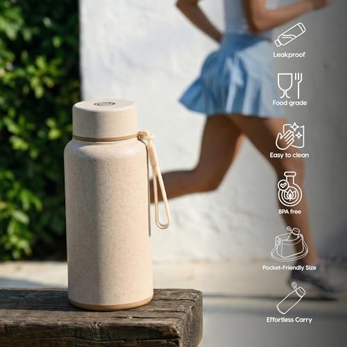 Image of Eha Earth Friendly Hydralife Water Bottle for Office & Schools | 400 ml Stainless Steel Water Bottle for Kids & Adults Made with Rice Husk | Bottle for Men, Women | Leak Proof | 1 Unit