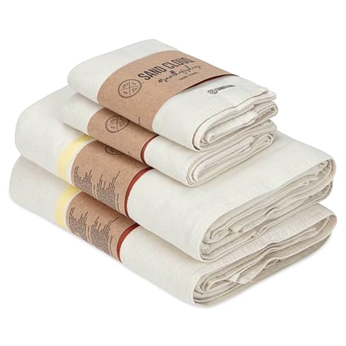 Sand Cloud Turkish Bath Towels for Bathroom, Set of 4 (Fringeless Natural, Extra Large) - Soft Linen Turkish Organic Cotton is Luxurious & Absorbent - Premium Shower & Bathroom Towels Dry Faster