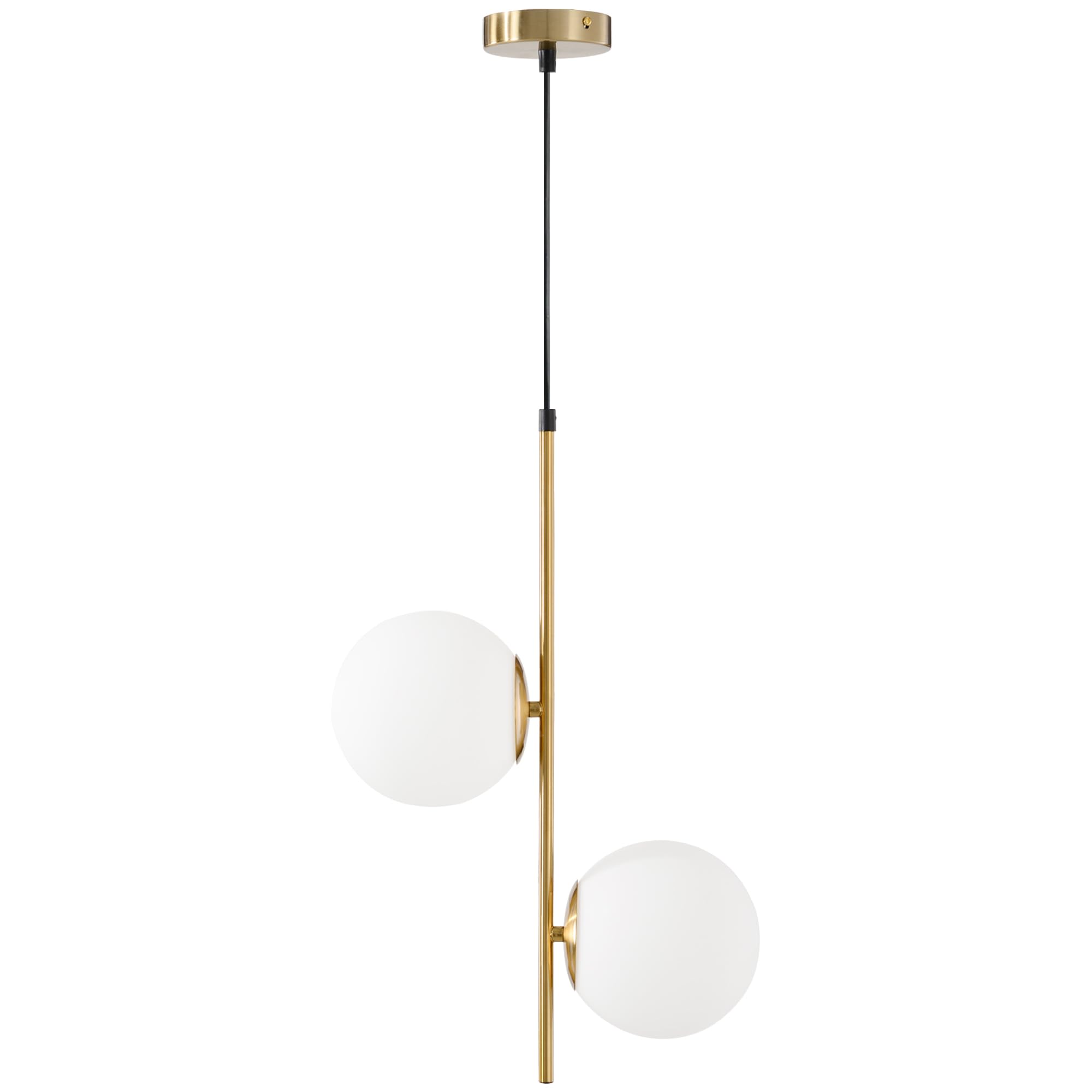 HOMCOM Lampada a Sospensione con 2 Paralumi, 32x15x51 cm, Bianca e Oro | in Vetro, Filo Regolabile, Lampada Moderna in Metallo