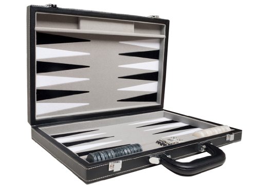 Travel Backgammon Set - Leatherette, Velvet Playing Field - 15-Inch, Black/Grey #TOP3