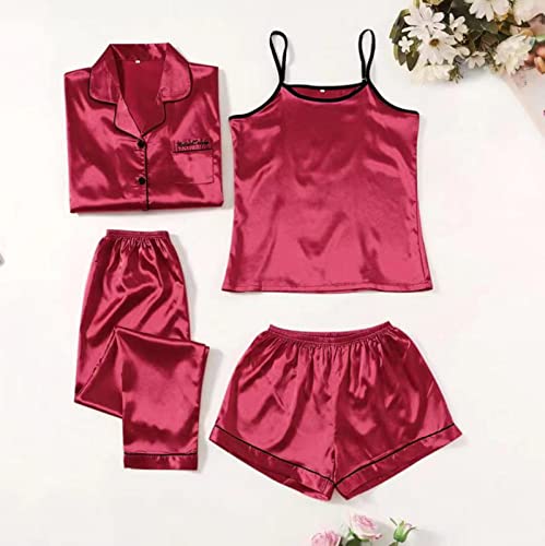 Pijama de seda para mujer con diseño elegante de cuatro piezas para noches de puro confort 3