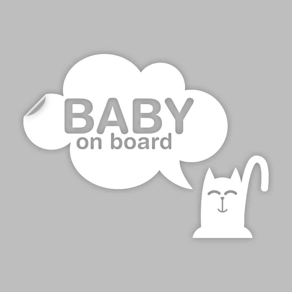 Ambiance Sticker Car Window Sticker Baby on Board Cat and Cloud White – H15 x L20 cm