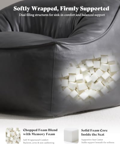 Image of AMERLIFE Oversized Bean Bag Chair for Adults, PU Boneless Chair, Gray